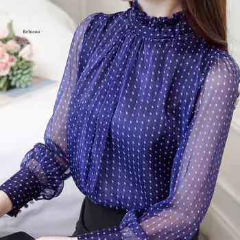 Yaz Kadın Üst Blusa Mujer Dantel Şifon bluz Kadın Gömlek Uzun Kollu Bayan Üstleri ve Bluzlar Bayanlar Artı Boyutu