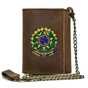 Yüksek Kaliteli Erkek Hakiki deri cüzdan Anti Hırsızlık Çile Demir Zincir República Federativa yapmak Brezilya kart tutucu Kısa Çanta