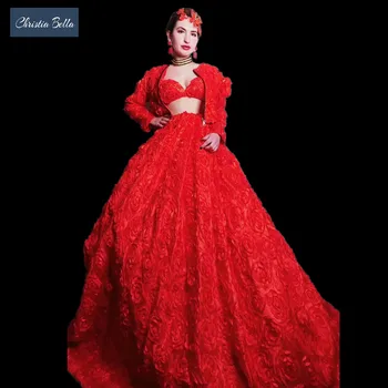 Kırmızı Gül Kadınlar Akşam Parti Bir Çizgi Elbise + Sutyen + Mont 3 Parça Setleri Çiçek Düğün Kat Uzunluk Elbise Sahne Şarkıcı Kıyafet Setleri