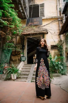 aodai vietnam giyim cheongsam aodai vietnam elbise vietnamca geleneksel elbise uzun kollu cheongsam modern tavuskuşu