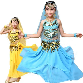 5 Parça Set Kız Oryantal Dans Kostümleri Çocuk Hint Dans Takım Elbise Çocuk Bollywood Dans Kostümleri Kız Oryantal Dans Setleri