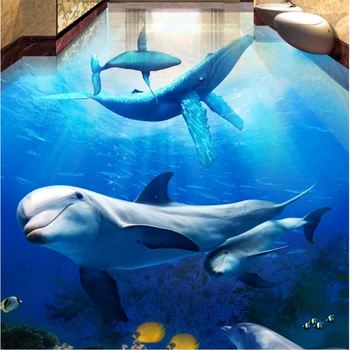 wellyu Deniz alt Dünya Yunus anne ve oğlu aşk derin 3D stereoskopik banyo zemin özelleştirme büyük duvar filmi