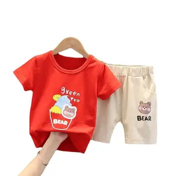 Yaz Çocuk Kız pamuklu giysiler Çocuk Erkek Karikatür T Shirt Şort 2 adet / takım Bebek Bebek Giyim Toddler Moda Spor
