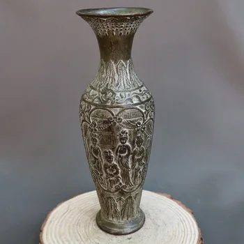 Antika Eski QingDynasty bronz vazo, güzel kadın şişe, el oyma, Ev Dekorasyon/ toplama ve süsleme, Ücretsiz kargo