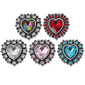 10 adet / grup Yüksek Kalite Snap Düğmesi Takı Rhinestone Kalp Aşk 18mm Yapış Düğmeler Fit Yapış Bilezik Kolye sevgililer Günü