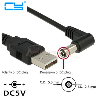 USB 2.0 A Tipi Erkek Dik Açılı 90 Derece 5. 5x2. 5mm DC 5V priz Varil Konektörü şarj kablosu 80cm