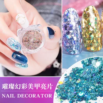 12 Renkler / Set Düzensiz Tırnak Pul Gevreği Mermaid Nail Art Glitter Ultra-İnce Renk Patlama Yanıp Sönen Parçaları Kombinasyonu Kitleri