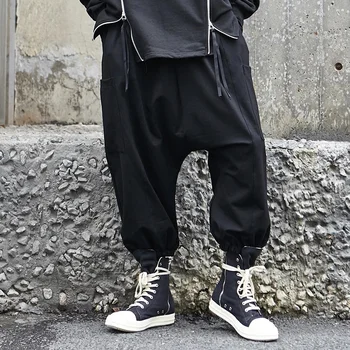 Moda erkek 2022 Sonbahar Kış Büyük Yeni Rahat pantolon Koyu Siyah Japon Geniş Bacak Sıkı Kapriler