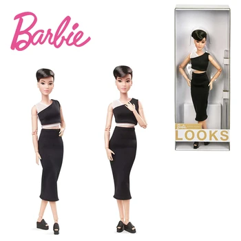 Barbie İmza Görünüyor Bebek Petite Esmer Peri Kesim Tamamen Posable Moda Bebek Giyen Siyah Midi Etek Action Figure GXB29