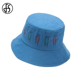 FS Yaz Kuş Nakış Streetwear Hip Hop Balıkçı Şapka Erkekler Kadınlar İçin Mavi Güneş Koruyucu Nefes Kova Şapka Panama Kap 2021