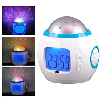 LED dijital alarmlı saat Saat Yıldızlı Yıldız Parlayan çalar saat Çocuklar İçin Bebek Odası Takvim Termometre gece ışık projektör