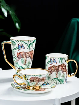 Yaratıcı Beyaz Panter Kemik Çini Kupa Leopar Orman Cheetah Seramik Kahve Fincanı Süt Su Öğleden Sonra Çay Partisi Ev Drinkware