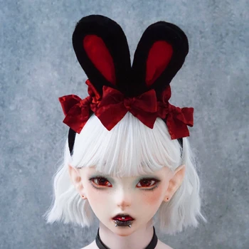 Gotik kafa bandı Lolita tavşan kulakları saç bandı Vintage kızlar İlmek saç aksesuarları
