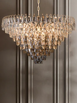 Modern K9 Kristal led oturma odası lamba yaratıcı tüy sanat yemek odası avize Amerikan ışık lüks basit ev lambaları