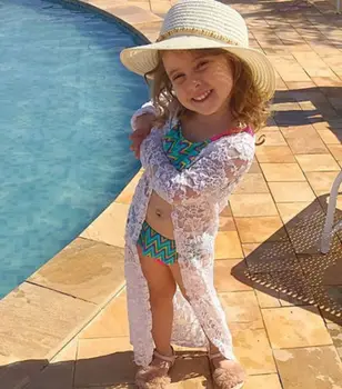 Yaz Çiçek Çocuklar Bebek Kız Uzun Kollu Dantel Güneş Koruyucu Plaj Elbise Rashguard Kıyafetler Bikini Cover Up Giyim