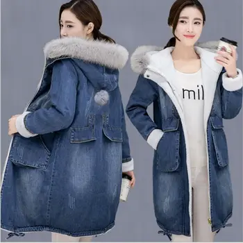 Yeni Moda kadın denim ceketler kadın kışlık mont mavi jean süper sıcak kalınlaşmış su geçirmez rüzgar geçirmez ınce uzun parkas