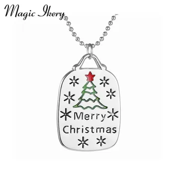 Sihirli Ikery Merry Christmas Mektup Kar Ağacı Oyma Gümüş Renk Kolye ve Kolye Moda Kadınlar Kız Hediyeler için MKA10