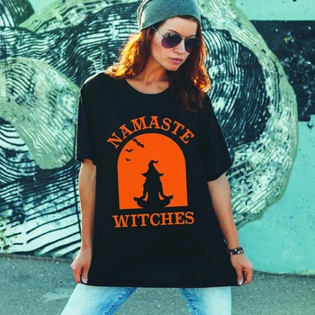 Mamaste Cadılar Cadılar Bayramı T Shirt Kadınlar için Rahat Gevşek Pamuk Turuncu Tshirt Uygulama Meditasyon Moda Bayan Giyim Tops