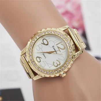 6059 Moda Lüks Kadın İzle Paslanmaz Çelik Kol Saati Ünlü Marka Gül Altın / Gümüş Kristal günlük kuvars saat Relogio