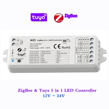Tuya 5 in 1 LED Denetleyici ZigBee RF Dönüştürücü Akıllı Ses APP Bulut Kontrolü 12V 24V Tek Renk RGBWW RGBW RGB + CCT LED ışık