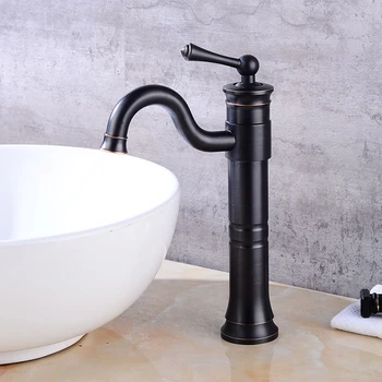 Havza Musluk Tek Kolu Siyah Bronz Fırçalanmış Pirinç Musluk Sıcak ve Soğuk lavabo musluğu Musluklar Banyo Musluk lavabo bataryası