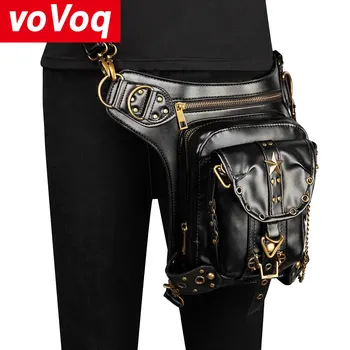 Punk Endüstriyel Retro Tarzı kadın askılı omuz çantası Seyahat Moda Gotik Messenger Perçin Kemer Bel Paketi bacak çantası Erkekler için