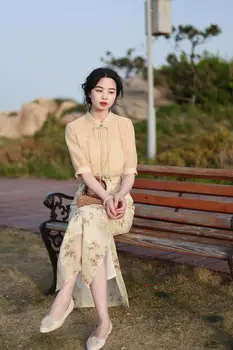 2023 yeni çin tarzı geleneksel cheongsam hanfu takım elbise vintage casual günlük geliştirilmiş qipao seti kadın pamuk keten elbise seti pd