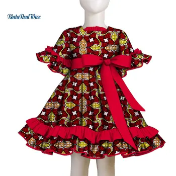 Bazin Riche Güzel Kız Elbise Afrika Baskı papyon Sevimli Ankara Elbiseler Çocuklar için Afrika Çocuk Giyim Parti Elbise wyt637