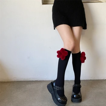 Kadın Moda Over-the-Diz Çorap ile 3D Peluş Kalp Şekli / Çiçek Orta Tüp Kabarık Stereo Büyük Çiçek Çorap