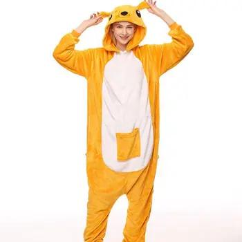 Hayvanlar Kigurumi Kanguru Kostüm Yetişkin Kız çocuklar Onesie Pazen Cadılar Bayramı Kadınlar Anime Tulum Disguise Tek parça Takım Elbise
