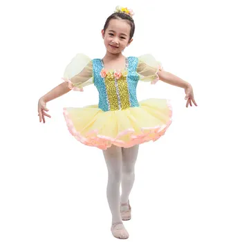 Yeni Güzel Prenses Elbise Çocuk Bale Tutu Dans Kostüm, Shining Pullu Spandex Korse Puf Kollu, doğum günü / Parti / Yalnız Giyim