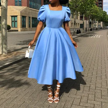 Yaz evaze elbise Kadınlar için Afrika Elbiseler 2022 Zarif Kısa Fener Kollu Kare Boyun Elbise Africaine Femme Afrika Giysi