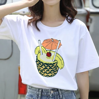 2021 Yeni Ananas Meyve T Shirt Kadın Moda Sevimli Kısa Kollu Kız Casual Bayanlar Üstleri Tee Yaz Streetwear Kadın T shirt