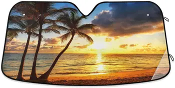 Araba güneşliği Oarencol Palmiye Ağacı araç ön camı Güneş Gölge Tropikal Günbatımı Plaj Okyanus Katlanabilir UV Işını Güneşlik Koruyucu