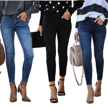 2022 Bahar Yeni Siyah ve Mavi Kadın Skinny Jeans Moda Rahat İnce Elastik Denim kalem pantolon Ayak Bileği Uzunlukta Kot En Kaliteli