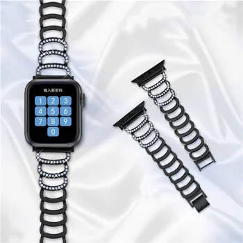 Apple Watch için 7 SE 6 5 4 3 2 1 Kayış 41mm 45mm 44mm Bant Metal C şeklinde Elmas Bilezik Serisi 7 38 40 42mm
