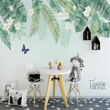 Iskandinav Palmiye Yaprakları Pastoral Yeşil Yapraklar Duvar 3D Duvar Kağıdı Oturma Odası TV Kanepe Yatak Odası Ev Dekor duvar bezi Papel De Parede 3D