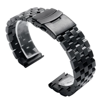 Yüksek Kalite 24mm Siyah Paslanmaz Çelik Watchband Değiştirme Katlanır Toka Bilek Bandı Kayışı Bilezik + 2 Bahar Barlar