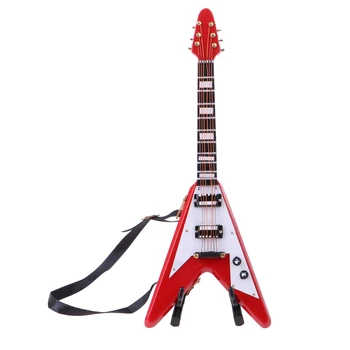 1/6 Ölçekli Minyatür Müzik Aleti Modeli İle Birlikte Gelir Standı ve PU Kutusu Aksiyon Figürleri Bebek Aksesuarı-Ahşap V Gitar Modeli
