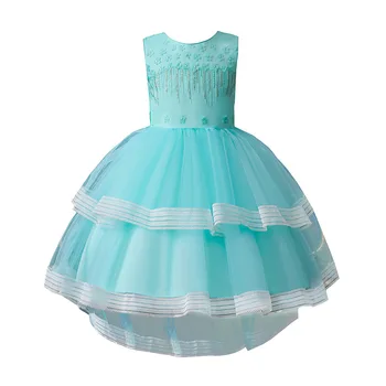 Payetli Çiçek Kız Prenses Elbise Katmanlı Bebek Kız Doğum Günü Akşam Elbise Zarif Kız Kostüm Balo 6 8 10 12 yıl