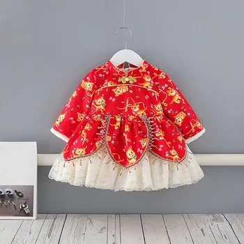 Yenidoğan Bebek Kız Kış Prenses Elbiseler Çocuk Elbise Baskı Noel Bebek Bebek bebek kıyafetleri Balo Yeni Yıl için 0-4Y