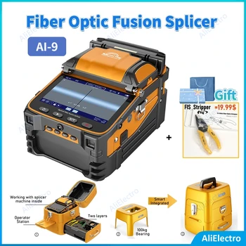 Yeni fiber optik birleştirme aleti AI - 9 Sinyal Yangın SM MM Akıllı FTTH 6 Motorlu OPM VFL 10 dil ve Ücretsiz Hediye