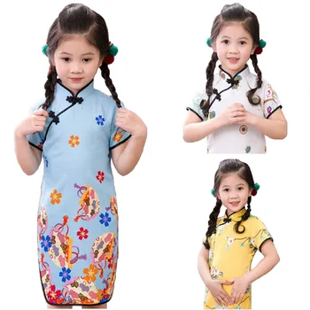 2020 Bebek Kız Elbise Çiçek Çin Bahar Festivali Çocuklar Geleneksel Qipao Elbiseler Çocuk Cheongsam Kız Giysileri Vestidos Üst