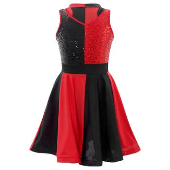 Yeni Bale Tutu Elbise Kız Elbise Sequins Kolsuz Kızlar Parti Dans Siyah Kırmızı Kontrast Renk Tül Etekler Çocuk Giyim