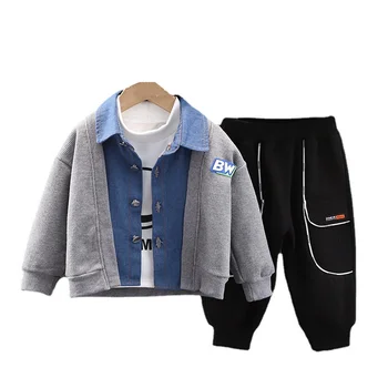 Yeni Kış Bebek Erkek Moda Giyim Çocuk Kız Kalın Sıcak Ceket T-Shirt Pantolon 3 adet / takım Sonbahar Çocuk Bebek Pamuk Spor