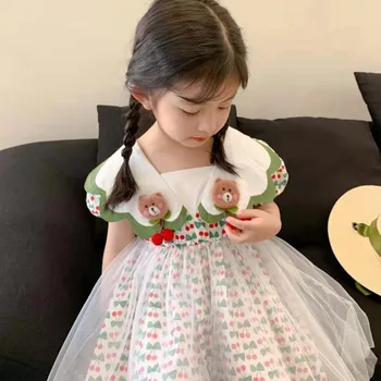 Çocuklar Bebek Çiçek Elbise Kız Yaz Örgü Prenses Lolita Çilek Düğün Parti Kawaii Peri Doğum Günü Elbise 2021 Elbise Balo