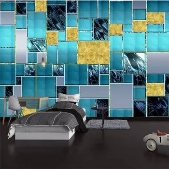 Özel Duvar Kağıdı 3D Modern Mavi Metal Kafes Kare Duvar Kağıtları Oturma Odası için 3d Duvar Resimleri Kağıtları Lüks Ev dekor