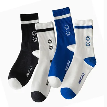4 Çift Sevimli Gülen Yüz Çorap Erkekler İçin Moda Uzun Pamuklu Çorap Erkek Nefes Yüksek Kaliteli Spor Aşınmaya Dayanıklı Chaussette