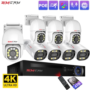 4K PTZ POE IP Güvenlik Kamera Açık 8MP NVR Sistemi Renkli Gece Görüş 2 Yönlü Ses Su Geçirmez Sokak Ev Video Gözetim Kamera